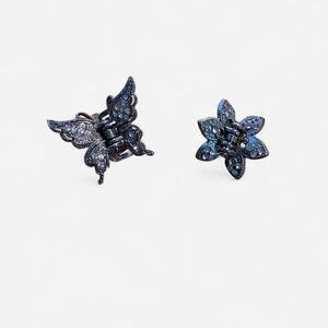 y2k silver butterfly and flower hair clips